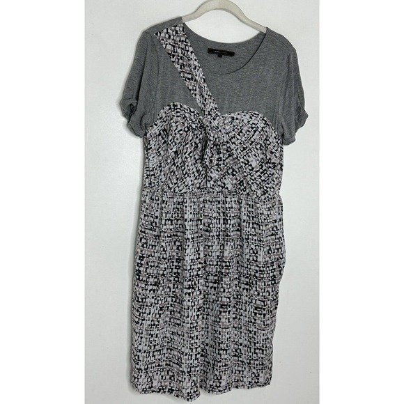 BCBG MAX AZRIA Women’s Gray Silk Bow Jersey Short Sleeve Dress Size Large - Picture 2 of 7